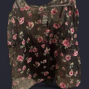 Forever 21 Black Sheer Floral Blouse